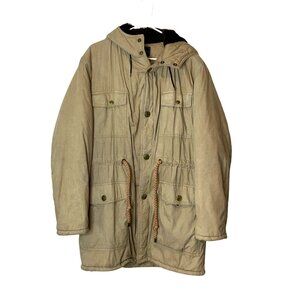 Saks Fifth Avenue VTG Womens Tan Hooded Parka Coat  Size 44L Fur